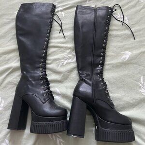 LAMODA - Moment Of Clarity Creeper Platform Knee High Boots